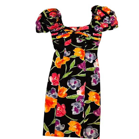 Vintage Puff Sleeve Floral Party Dress - Picture 1 of 8